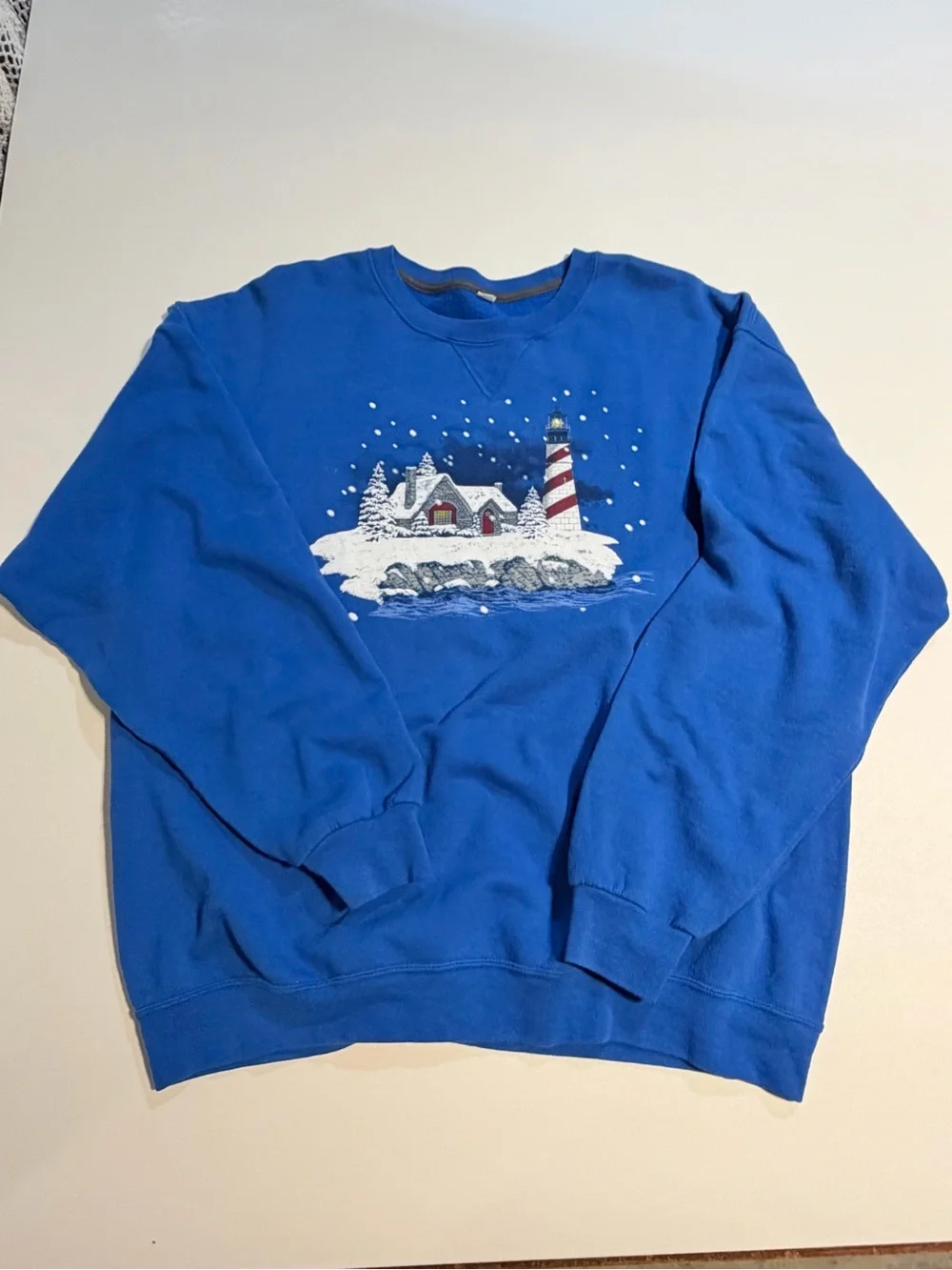 VINTAGE‎ 80s 90s lighthouse winter Christmas graphic crewneck sweatshirt sweater